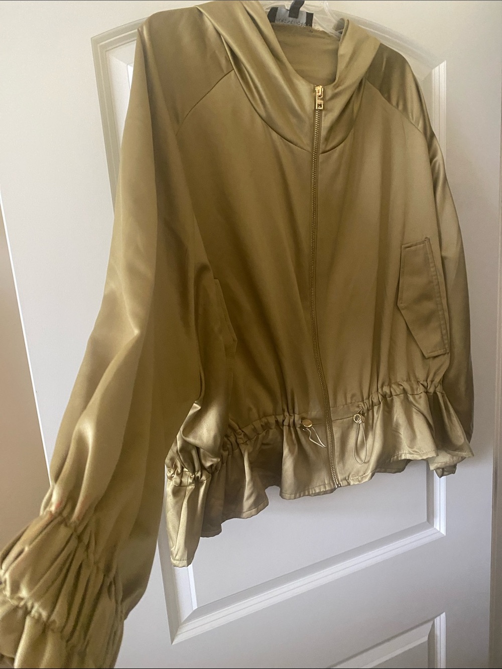 Andrew Marc Olive Green Satin Bomber Jacket
